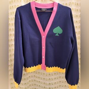 Kate Spade Blue Cardigan with Pink Trim and Green Logo